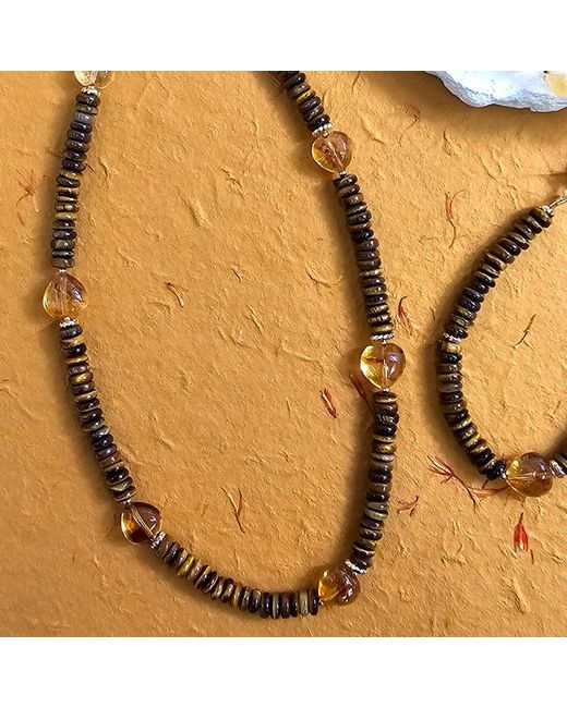 Farra Metallic Tiger-Eye With Heart Shaped Citrine Short Necklace