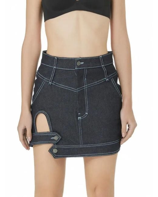 Gao Republic Black Mini Skirt Cut-Out Denim
