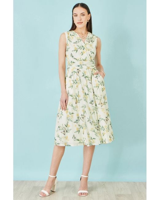 Yumi' Metallic Floral Print Mesh Stretch Midi Dress With Pockets