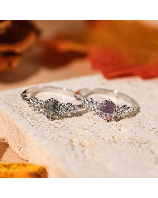 Azura Jewelry New York Metallic Wildflower Moss Agate Ring Vermeil