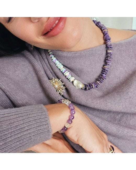 Farra Blue Vibrant Charoite And Colorful Shell With Baroque Pearl Necklace