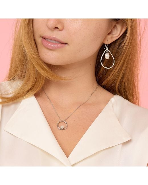 Pearls of the Orient Online White Credo Brushed Sterling & Pearls Drop Earrings