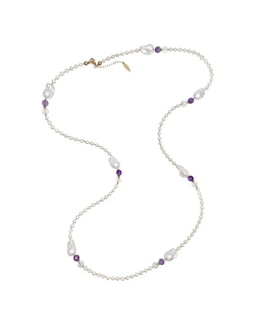 Farra White Baroque Pearls With Amethyst Long Necklace