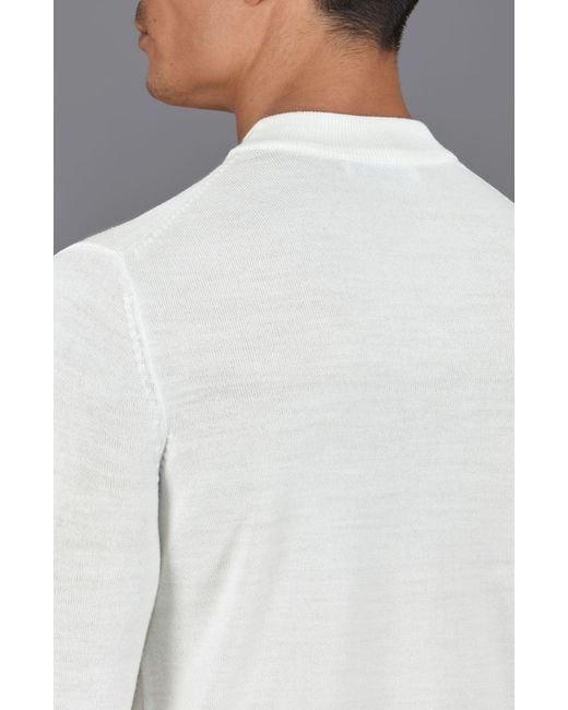 Paul James Knitwear White Extra Fine Merino Marco Narrow Mock Turtleneck Jumper for men