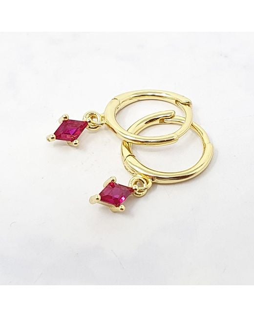 Harfi Metallic Delicate Ruby July Birthstone Dangle Hoop Earrings