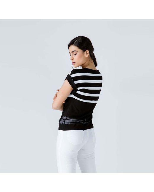 Conquista Black Striped Top With Sheer Detail