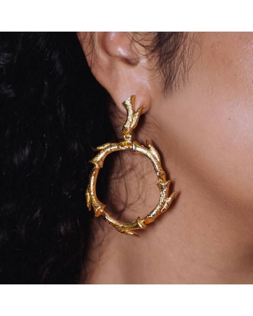 Unaloe Metallic Vermeil Thorn Hoop Drop Earrings – Bold Botanical Statement Jewelry