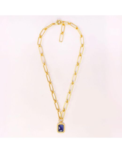 Lila Rasa Metallic Paperclip Chain Rectangular Sapphire Crystal