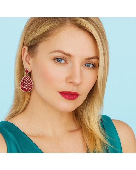 Michael Nash Jewelry Red Angela Ruby And Diamond Cubic Zirconium Pierced Earrings