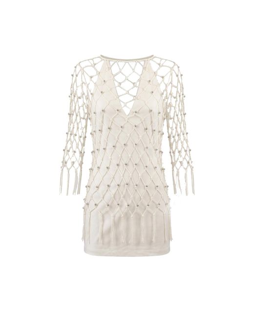 Tohen White Neutrals Manon Beaded Mini Dress