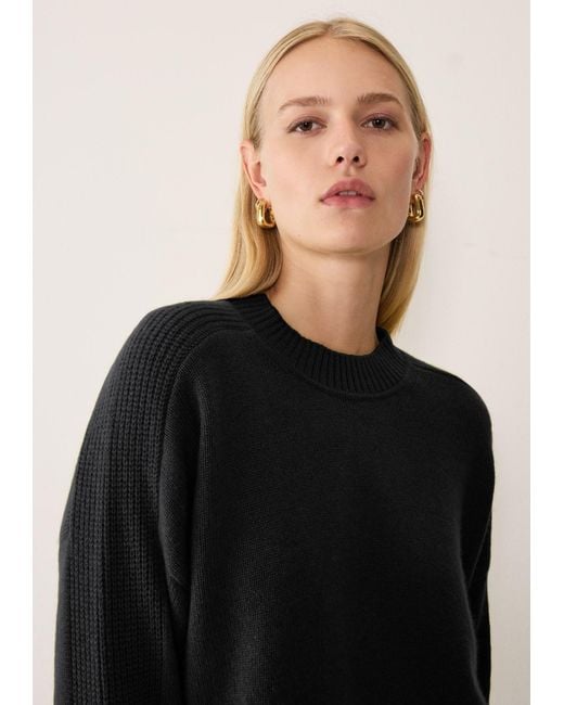 Loop Cashmere Black Ribbed Detail Lofty Crew Sweatshirt