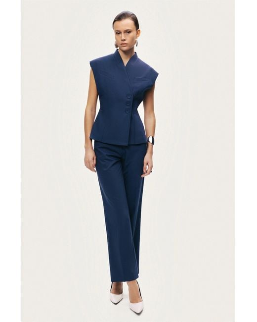 Nocturne Blue Tailored Straight-Leg Pants