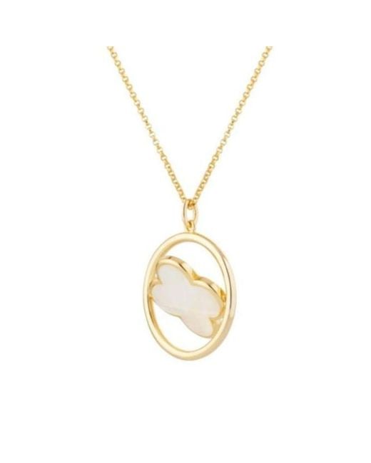Lulu B London Metallic Clover Large Swivel Long Necklace With Mother Of Pearl
