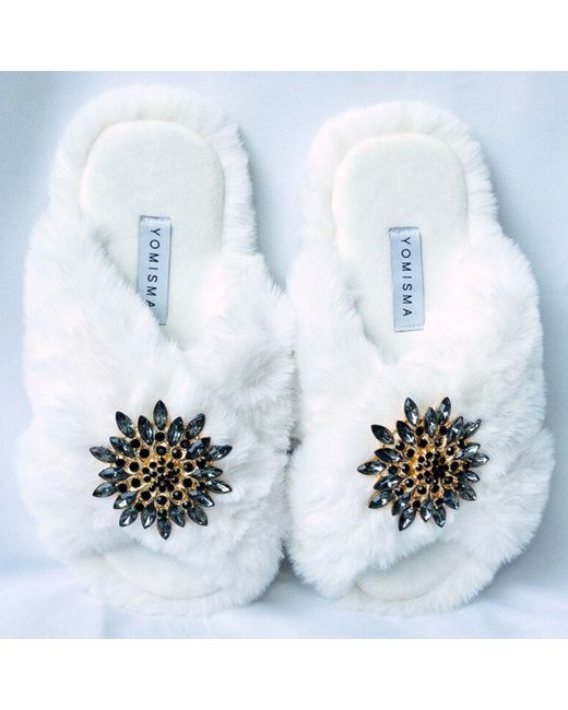 Yomisma White Faux Fur Slippers