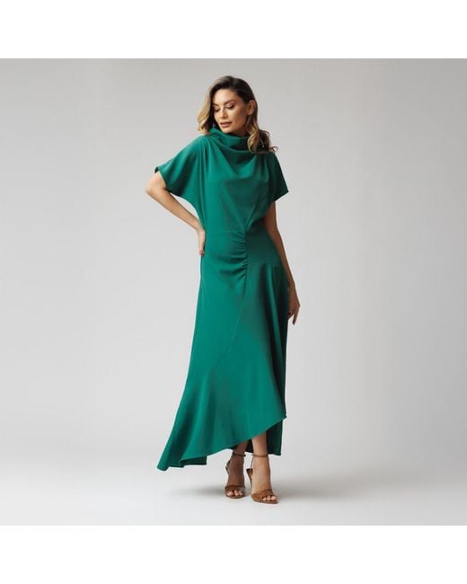 concept A trois Green Dress With Front Drape And Collar