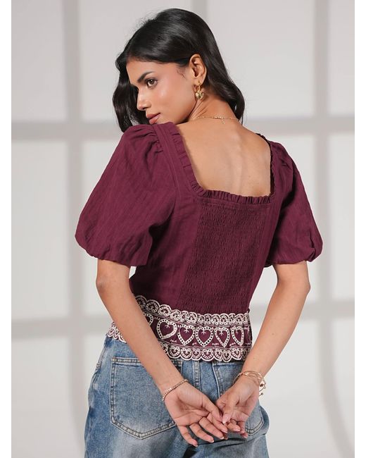 Rose & Nancy Red Harri Heart Burgundy Short Sleeve Top