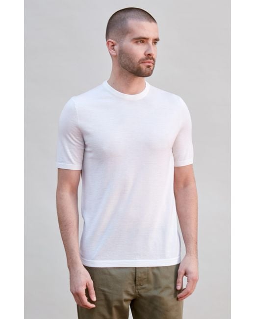 Paul James Knitwear White Superfine Merino Wool Illario Knitted T-Shirt for men
