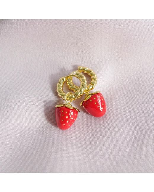 POPORCELAIN Red Mini Porcelain Strawberry Hoop Earrings