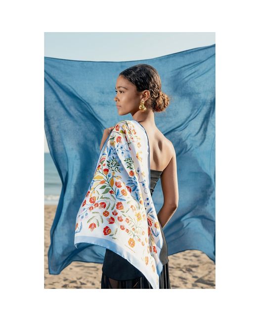 Jessie Zhao New York Multicolor Porcelain Jardin Double Sided Silk Scarf
