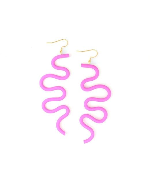 By Chavelli Pink Small Tube Squiggles Dangly Earrings