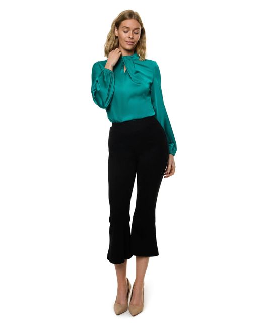 Carloslines Blue Draped Mock Neck Long Sleeve Shirt