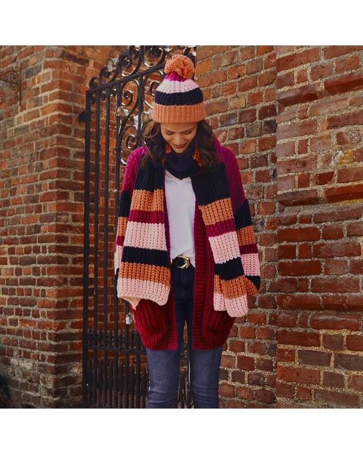 Cara & The Sky Orange Phoebe Stripe Beanie Bobble Hat
