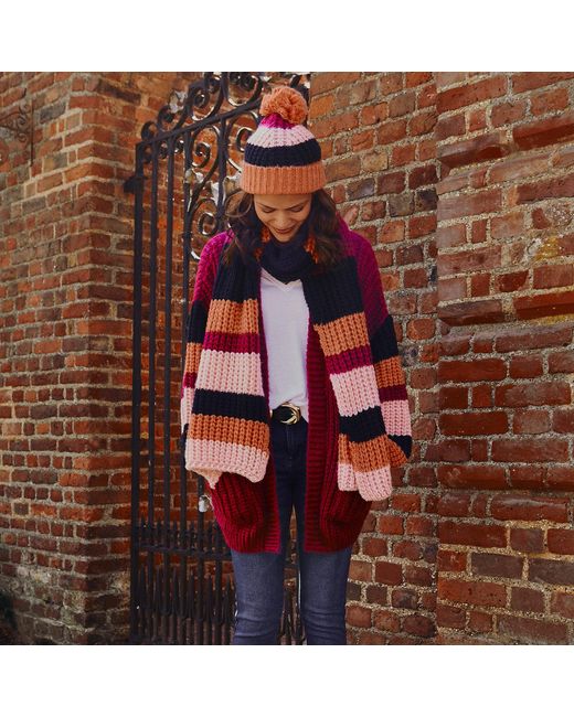 Cara & The Sky Orange Phoebe Stripe Beanie Bobble Hat