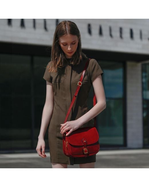 Time Resistance Red Leather Saddle Bag