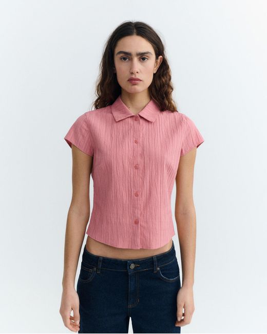 Thinking Mu Pink Slim Popcorn Blouse Kitty