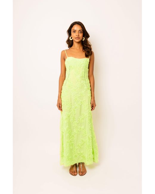 Amy Lynn Yellow Sofia Chartreuse Semi Sheer Floral Maxi Dress