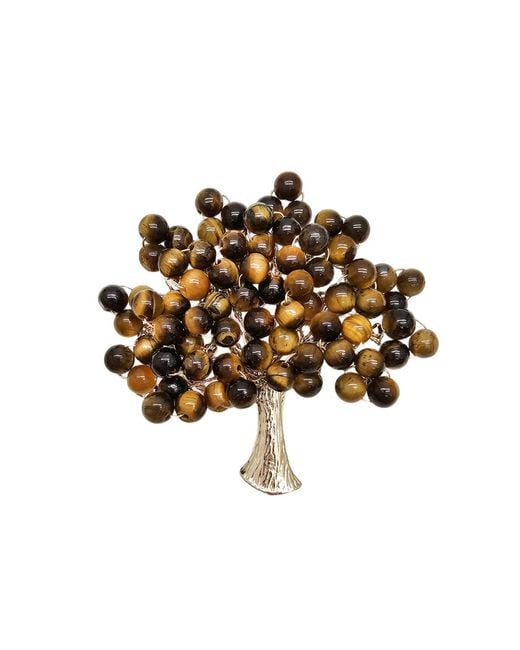 Farra Metallic Handcrafted Tree Shape Tiger-Eye Stone Brooch
