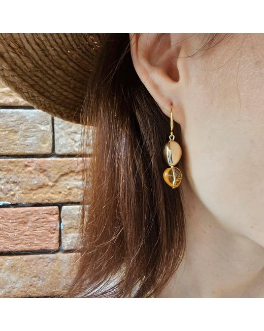 Farra Metallic Modern Style Heart Citrine Dangle Earrings