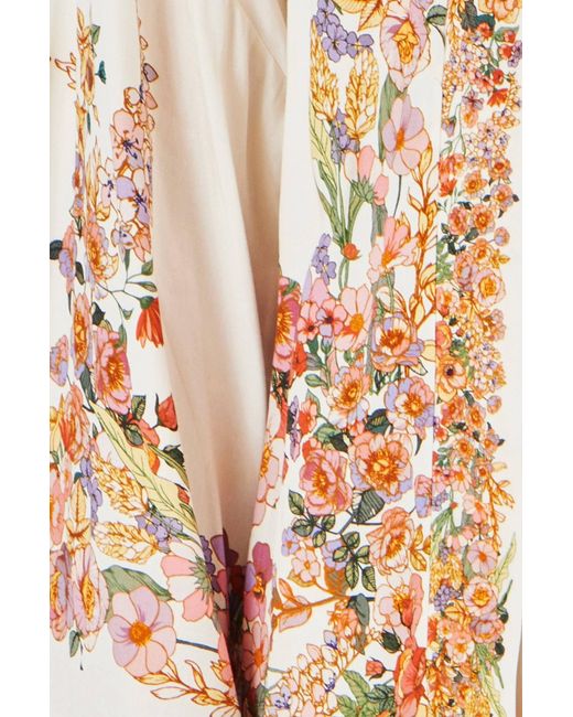 Yumi' Metallic Neutrals Ivory Viscose Floral Border Kimono With Tie Belt