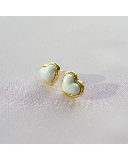 POPORCELAIN Multicolor Porcelain Pearly Heart Stud Earrings