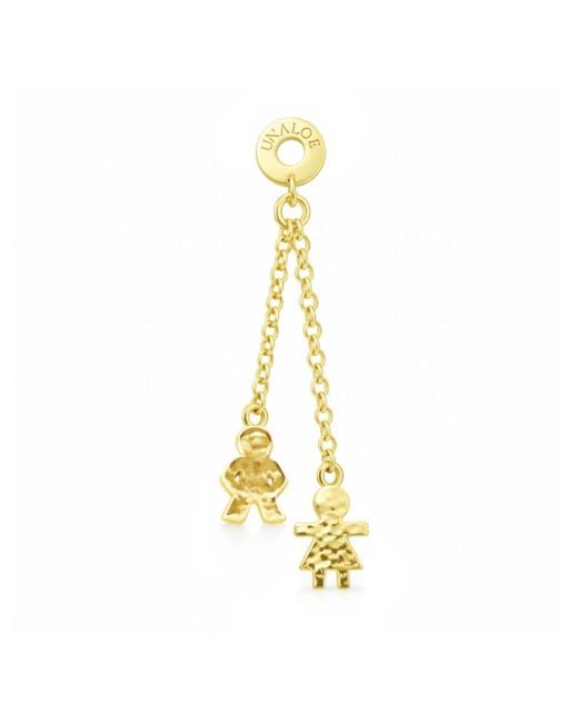 Unaloe Metallic Plated Hammered Double Chain Drop Earrings With Family Charms Jewelry For