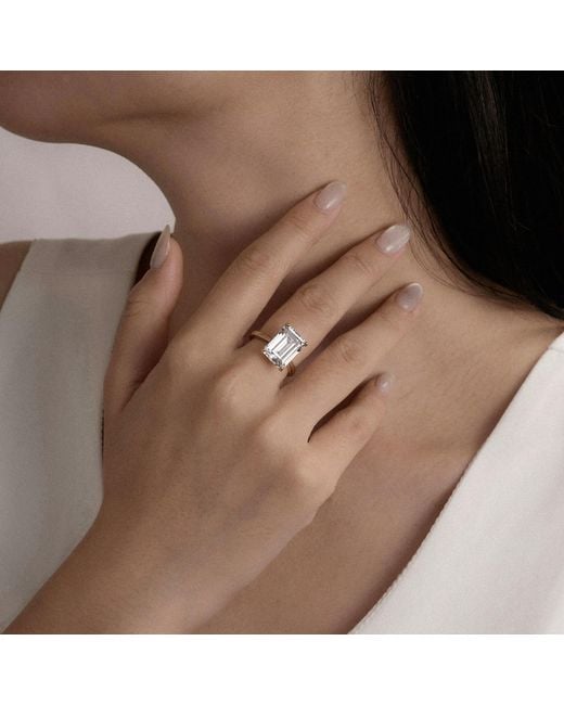 Diamonbliss Metallic Ten Carats Emerald Cut Solitaire Cocktail Ring
