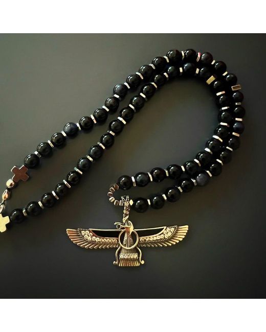 Ebru Jewelry White Tourmaline Faravahar Beaded Necklace-black