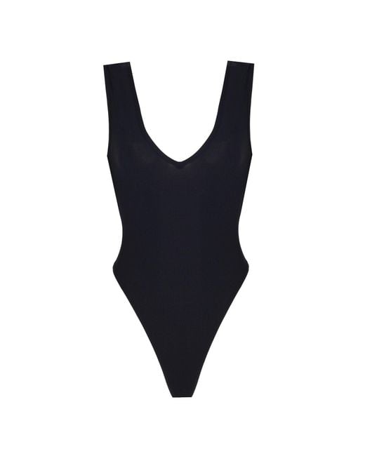 No'design Blue V-Neck Thick Strap Bodysuit