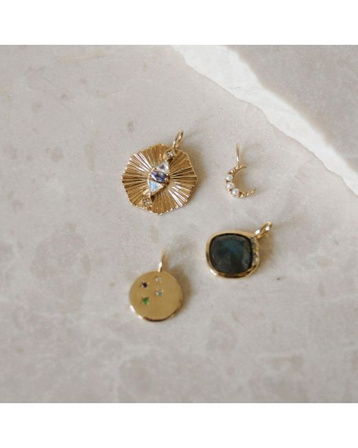 Zohreh V. Jewellery Metallic Tanzanite, Moonstone Diamond Engraved Octagon Pendant 9k