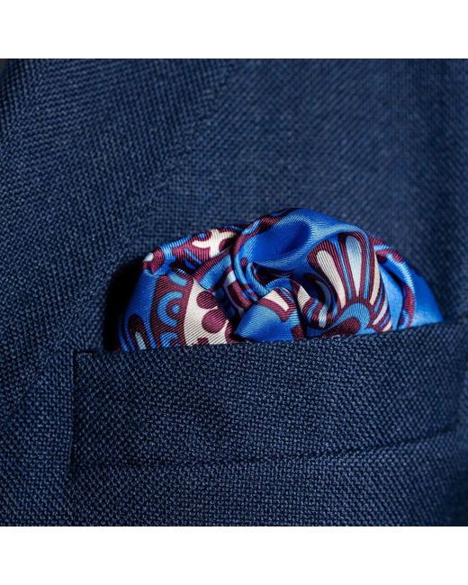 Otway & Orford Blue 'Kaleidoscope' Paisley Silk Pocket Square for men