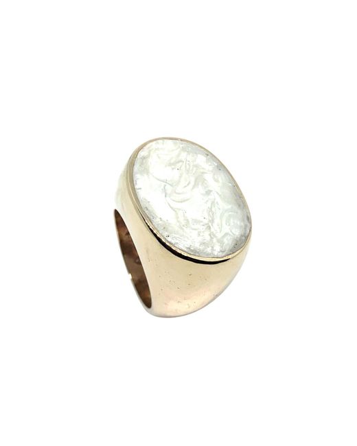 Tg-Jewellery by Tamara Gervasio White One Of A Kind Cocktail Ring With Mother Of Pearl Ceramic Enamel