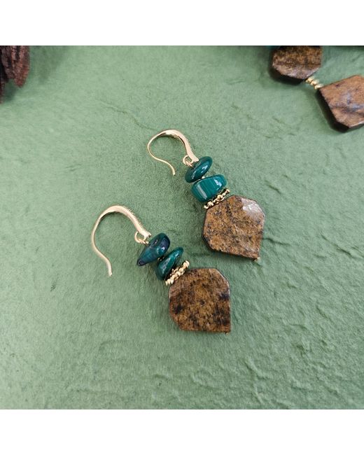 Farra Green Tiger-Eye With Bamboo Coral Earrings