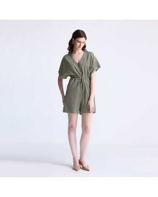 REISTOR Green V Neck Drawstring Romper