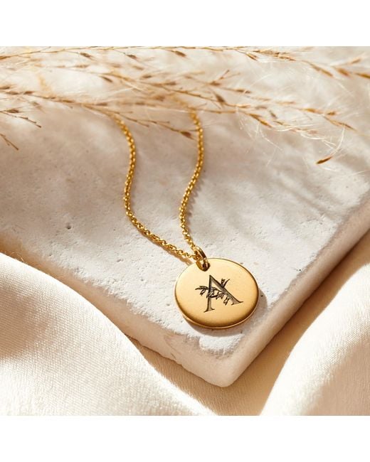 Posh Totty Designs Metallic Gold Plated Floral Engraved Initial Disc Necklace