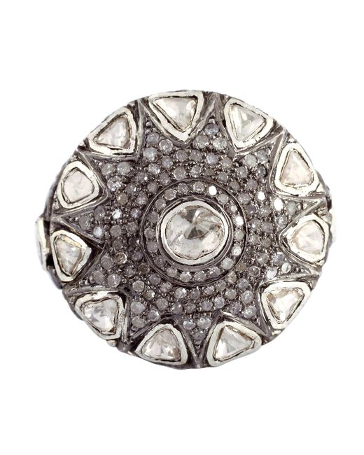 Artisan Metallic Natural Uncut Diamond Vintage Cocktail Ring 18k Gold 925 Sterling Silver