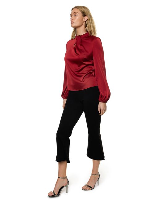 Carloslines Red Draped Mock Neck Long Sleeve Shirt