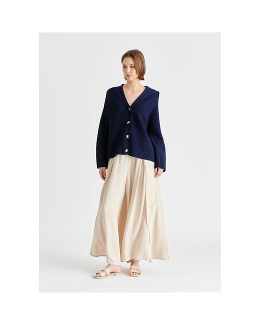 Paisie Blue Sailor Collar Ribbed Cardigan