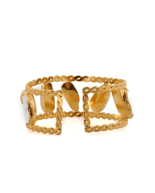 Ebru Jewelry Metallic Majestic Gold & Pearl Cuff Bracelet
