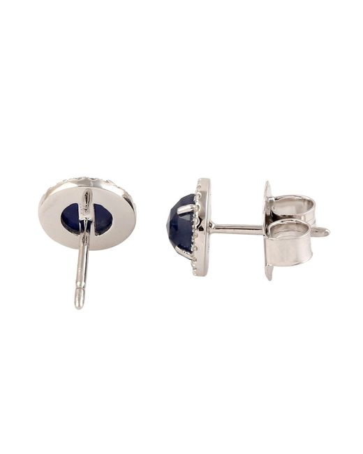 Artisan Blue Sapphire & Diamond Round Stud Earrings