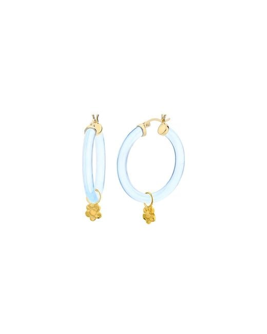 Gold & Honey Blue Flower Charm Hoop Earrings